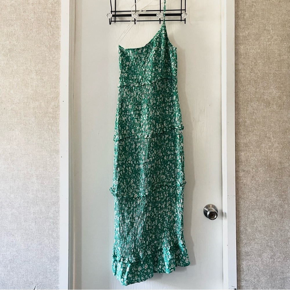 PRETTYGARDEN Summer One-Shoulder Floral Ruffle Midi Bodycon Dress - Picture 2 of 7